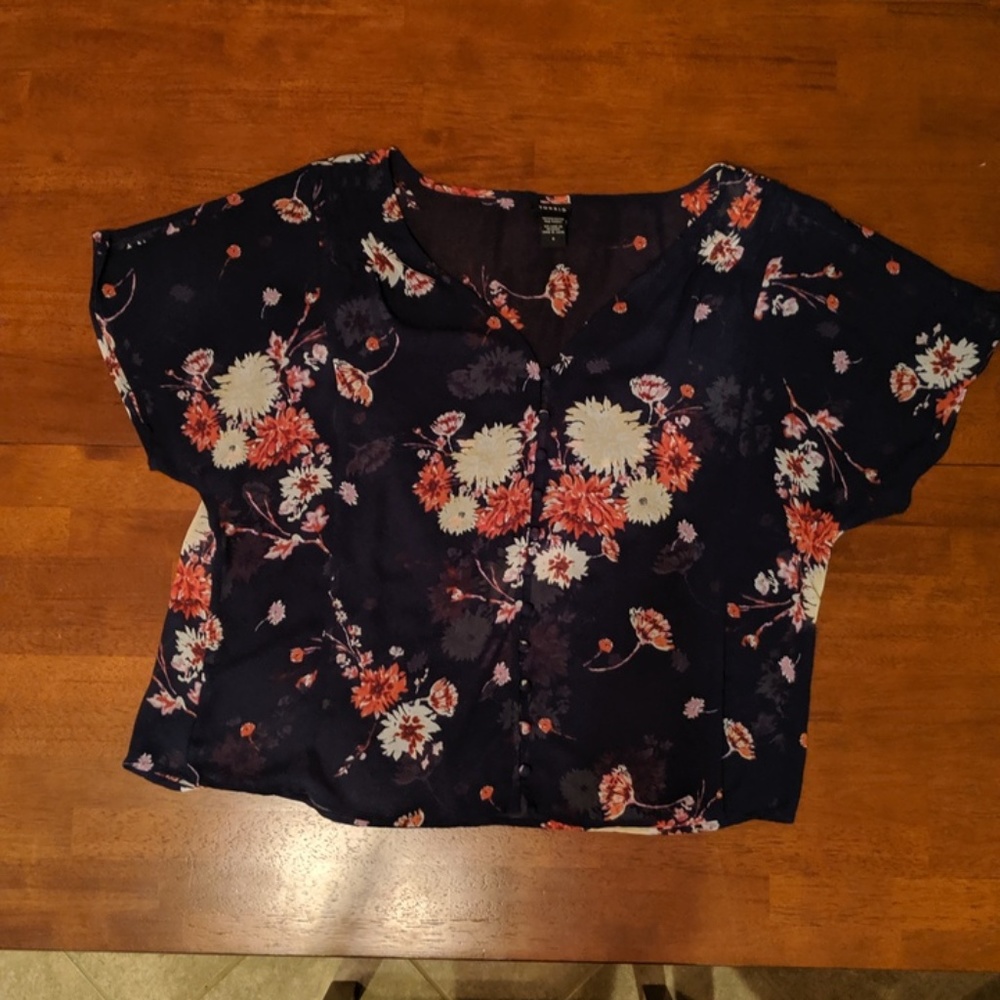 Torrid Navy Floral Sheer Top Size 0